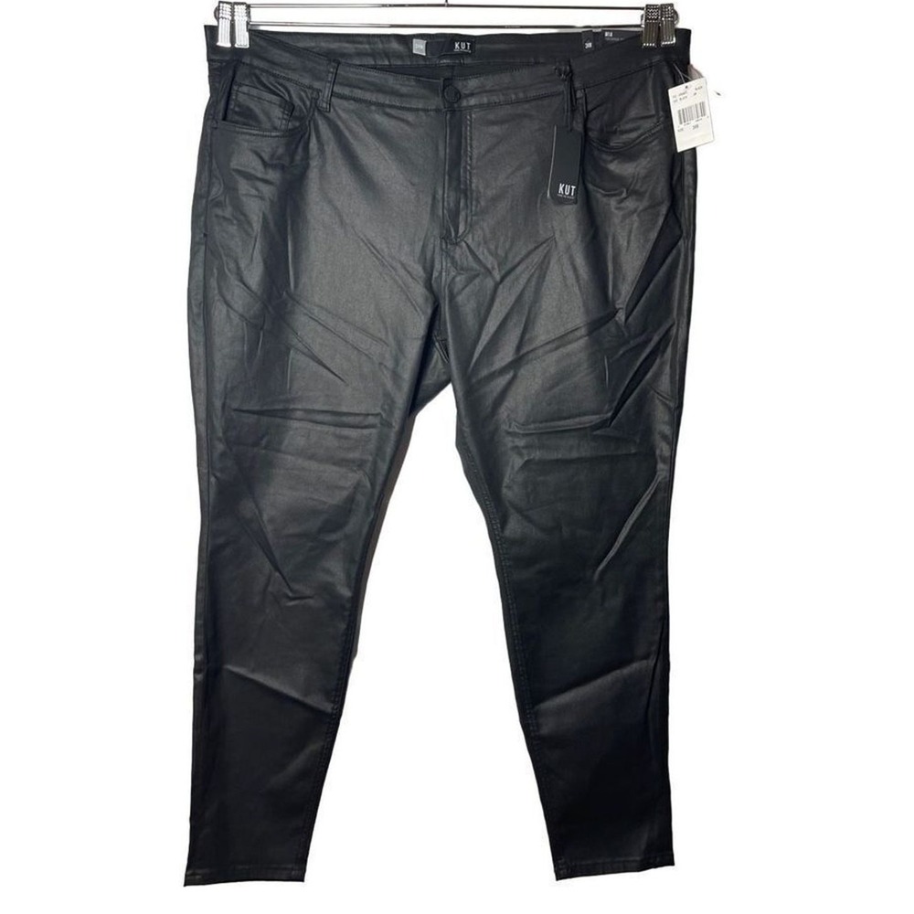 KUT from the Kloth Mia Toothpick Skinny Pants Black Coated Faux Leather 24W‎ New